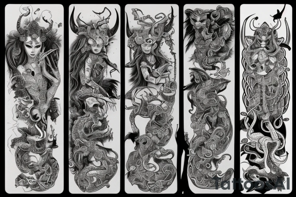 Oriental 
Runic Elaborate Intricate Comprehensive Demon woman gorgeous beautiful Feral Chaos tattoo idea