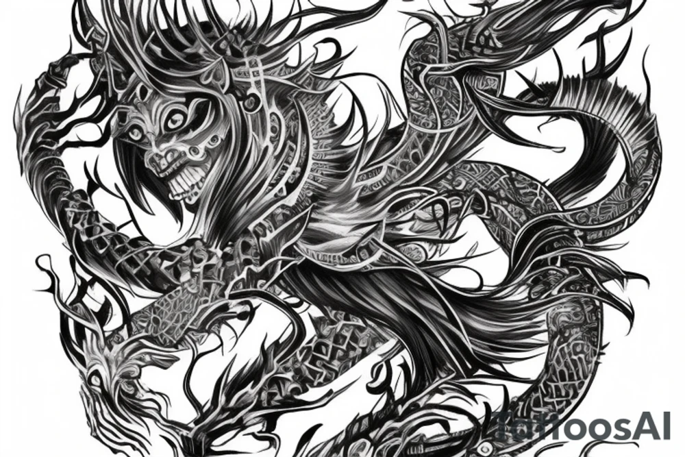 Oriental 
Runic Elaborate Intricate Comprehensive Demon woman gorgeous beautiful Feral Chaos tattoo idea