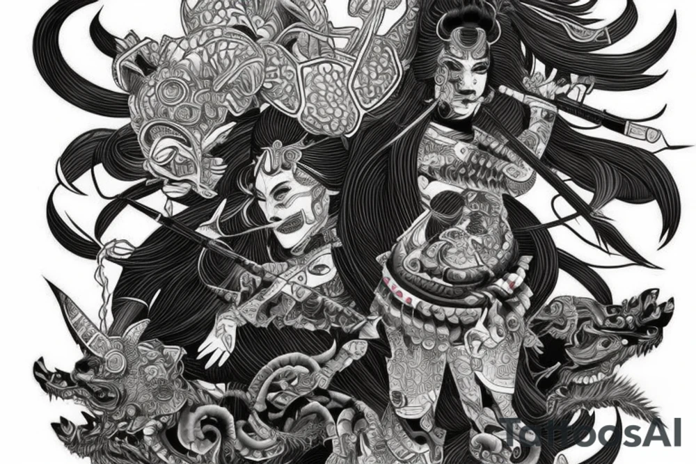 Samurai Woman Oni Intense Elaborate Intricate Comprehensive tattoo idea