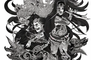 Samurai Woman Oni Intense Elaborate Intricate Comprehensive tattoo idea