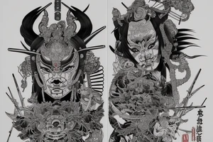 Samurai Woman Oni Intense Elaborate Intricate Comprehensive tattoo idea