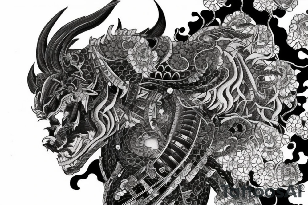 Samurai Woman Oni Intense Elaborate Intricate Comprehensive tattoo idea