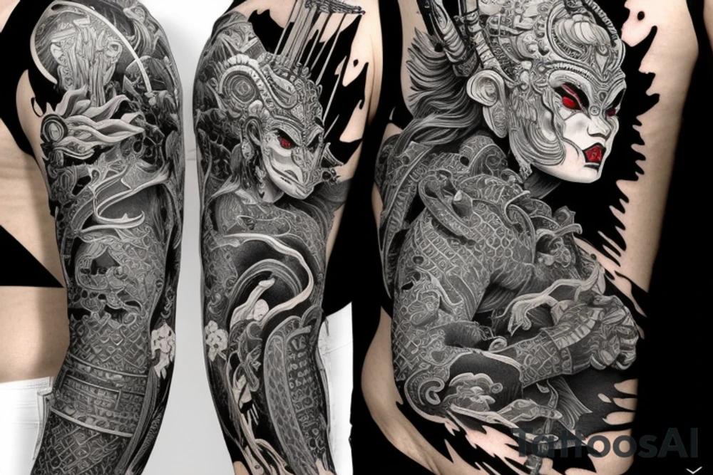 Samurai Woman Oni Intense Elaborate Intricate Comprehensive tattoo idea