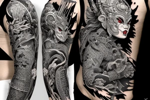 Samurai Woman Oni Intense Elaborate Intricate Comprehensive tattoo idea