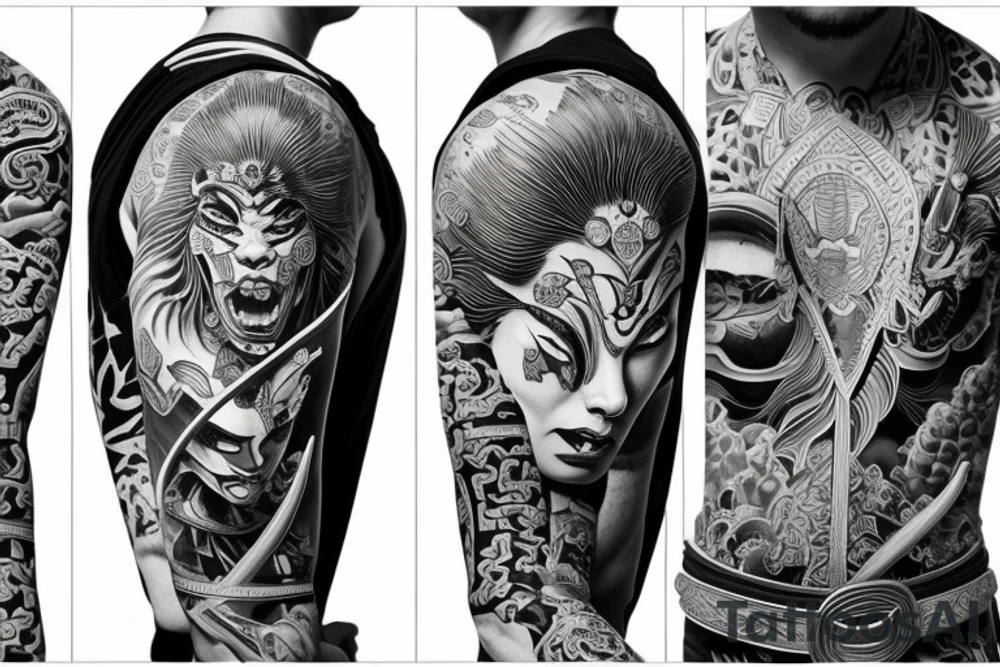 Samurai Woman Oni Intense Elaborate Intricate Comprehensive tattoo idea