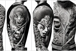 Samurai Woman Oni Intense Elaborate Intricate Comprehensive tattoo idea