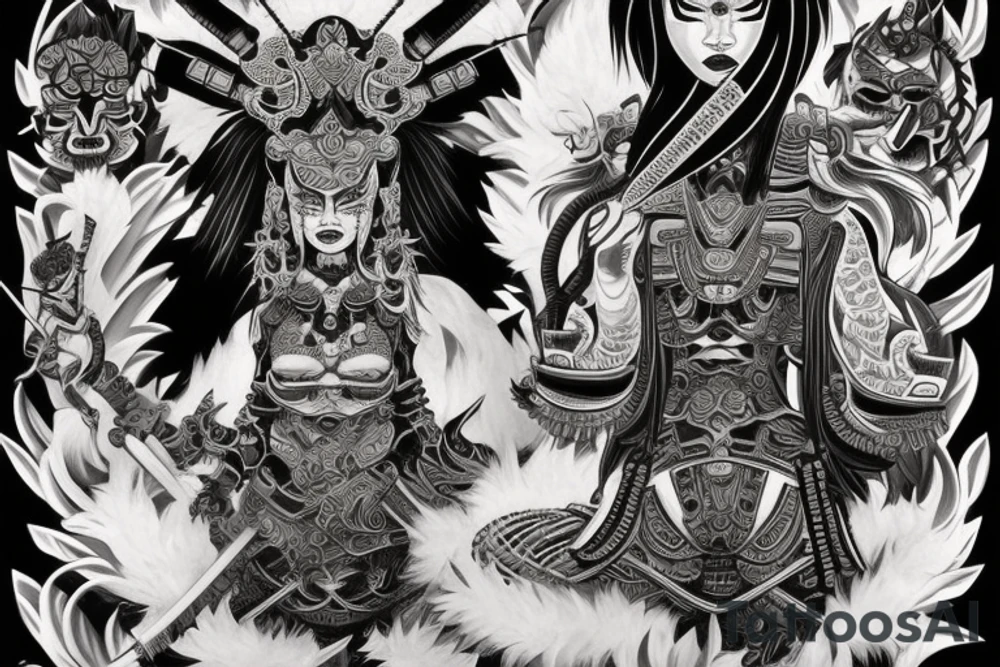 Samurai Woman Oni Intense Elaborate Intricate Comprehensive tattoo idea