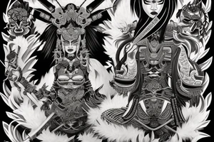 Samurai Woman Oni Intense Elaborate Intricate Comprehensive tattoo idea
