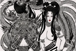 Samurai Woman Oni Intense Elaborate Intricate Comprehensive tattoo idea