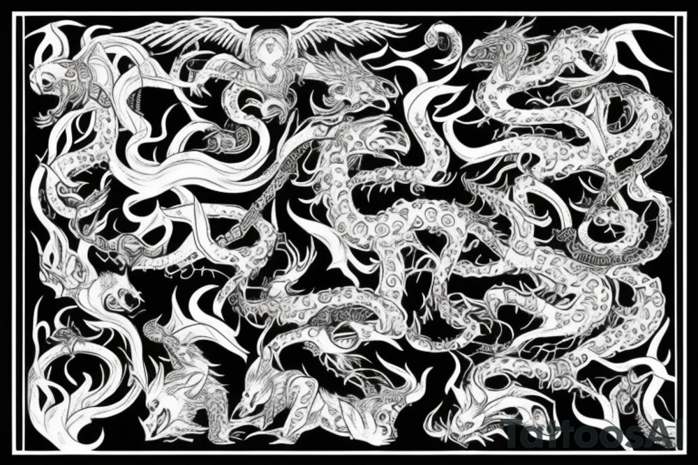 Oriental 
Runic Elaborate Intricate Comprehensive Demon woman gorgeous beautiful Feral Chaos tattoo idea