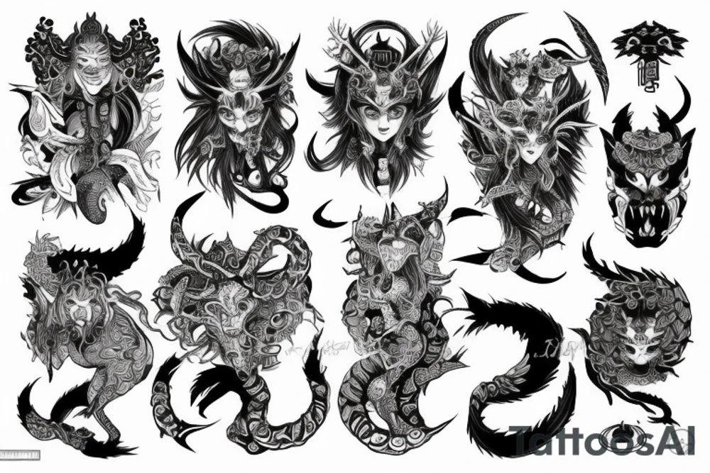 Oriental 
Runic Elaborate Intricate Comprehensive Demon woman gorgeous beautiful Feral Chaos tattoo idea