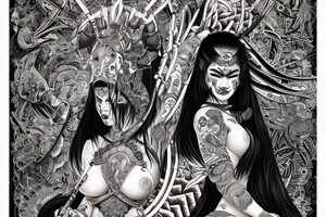 Samurai Woman Oni Intense Elaborate Intricate Comprehensive Detailed Gorgeous Vibrant tattoo idea