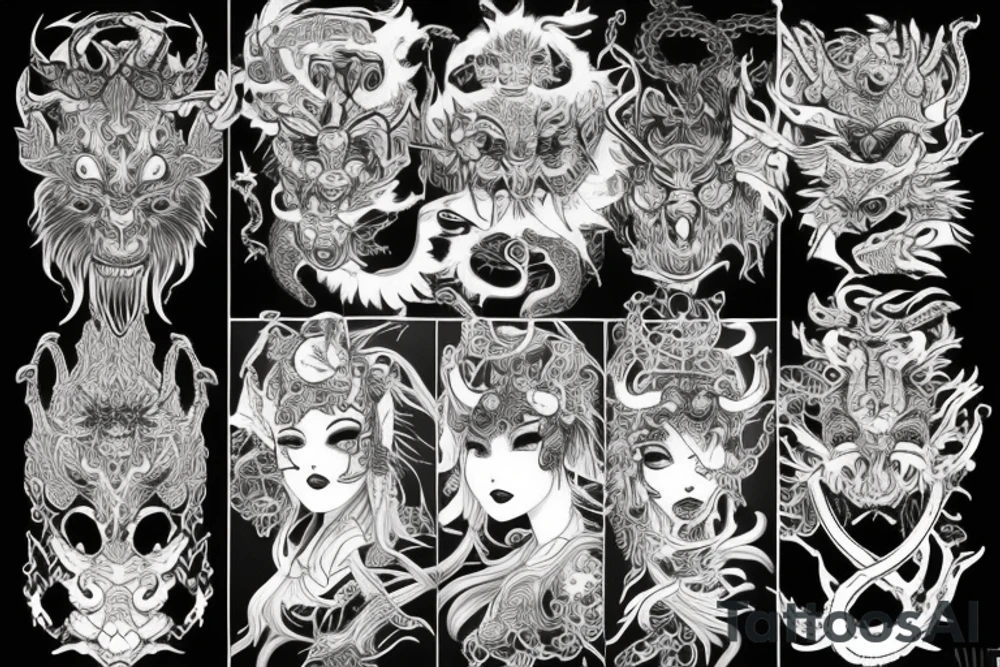 Oriental 
Runic Elaborate Intricate Comprehensive Demon woman gorgeous beautiful Feral Chaos tattoo idea