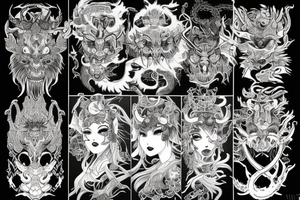Oriental 
Runic Elaborate Intricate Comprehensive Demon woman gorgeous beautiful Feral Chaos tattoo idea