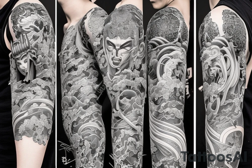 Samurai Woman Oni Intense Elaborate Intricate Comprehensive Detailed Gorgeous Vibrant tattoo idea