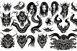 Oriental 
Runic Elaborate Intricate Comprehensive Demon woman gorgeous beautiful Feral Chaos tattoo idea