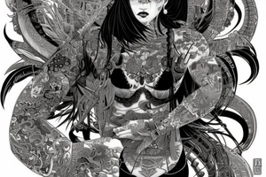 Samurai Woman Oni Intense Elaborate Intricate Comprehensive Detailed Gorgeous Vibrant tattoo idea