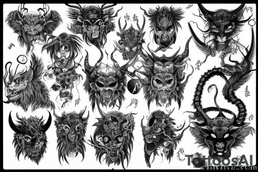 Oriental
Runic Elaborate Intricate Comprehensive Demon woman gorgeous beautiful Feral Chaos tattoo idea