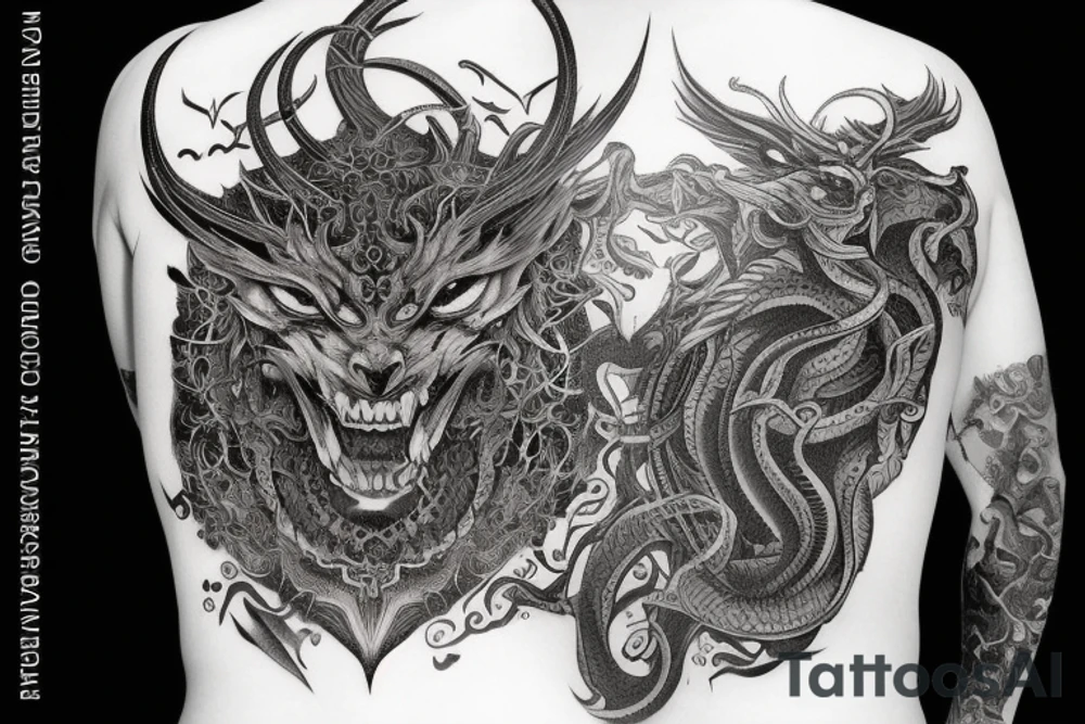 Smokey Pagan Runic Elaborate Intricate Comprehensive Demon woman gorgeous beautiful fierce Feral tattoo idea