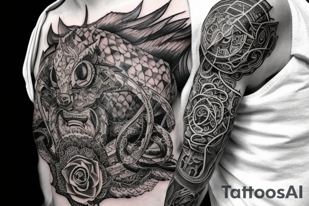Smokey Pagan Runic Elaborate Intricate Comprehensive Demon woman gorgeous beautiful fierce Feral tattoo idea