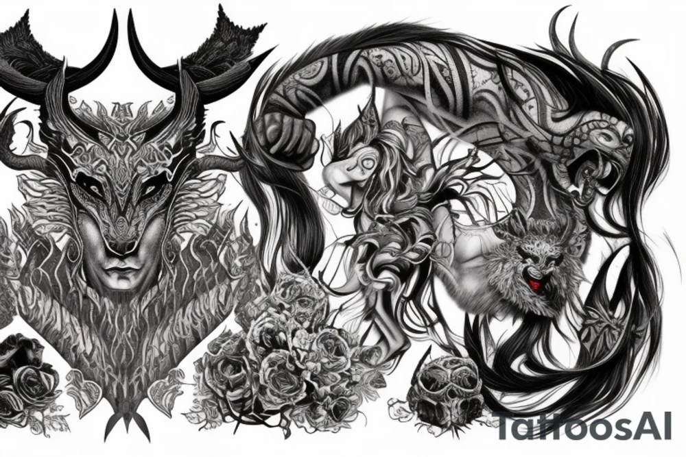 Smokey Pagan Runic Elaborate Intricate Comprehensive Demon woman gorgeous beautiful fierce Feral tattoo idea