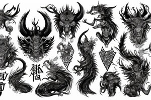 Oriental 
Runic Elaborate Intricate Comprehensive Demon woman gorgeous beautiful Feral Chaos tattoo idea