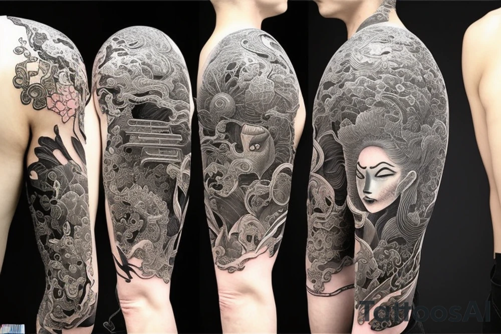 Female Samurai Woman Oni Intense Elaborate Intricate Comprehensive Detailed Gorgeous Vibrant tattoo idea