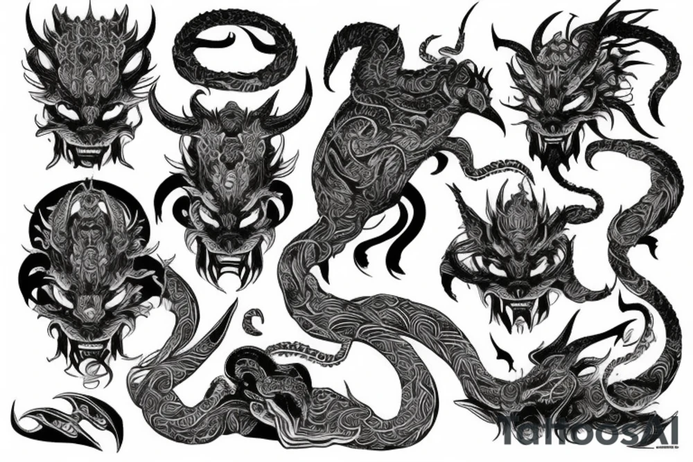 Oriental 
Runic Elaborate Intricate Comprehensive Demon woman gorgeous beautiful Feral Chaos tattoo idea