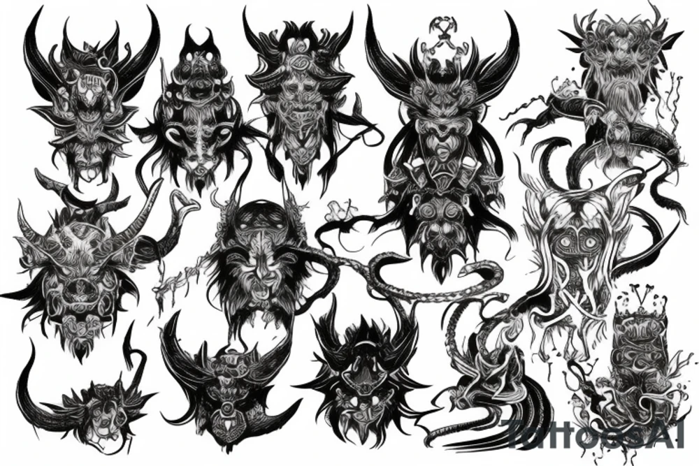 Oriental 
Runic Elaborate Intricate Comprehensive Demon woman gorgeous beautiful Feral Chaos tattoo idea