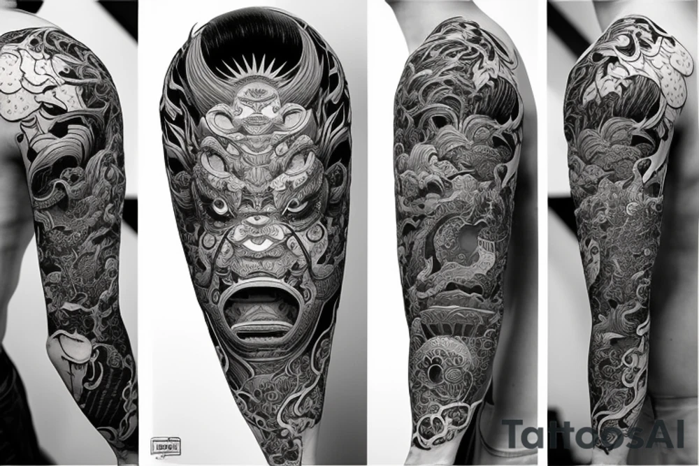 Female Samurai Woman Oni Intense Elaborate Intricate Comprehensive Detailed Gorgeous Vibrant tattoo idea