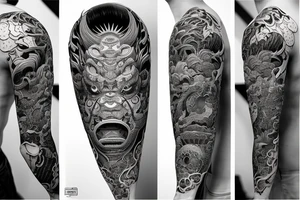 Female Samurai Woman Oni Intense Elaborate Intricate Comprehensive Detailed Gorgeous Vibrant tattoo idea