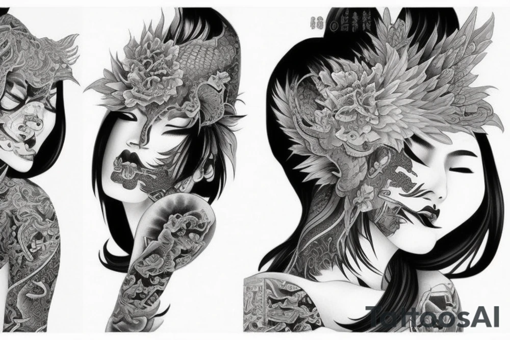 Female Oriental Woman Oni Intense Elaborate Intricate Comprehensive Detailed Gorgeous Vibrant tattoo idea