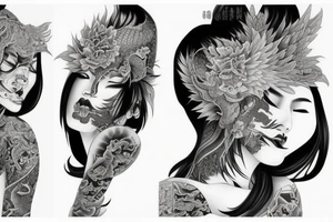 Female Oriental Woman Oni Intense Elaborate Intricate Comprehensive Detailed Gorgeous Vibrant tattoo idea