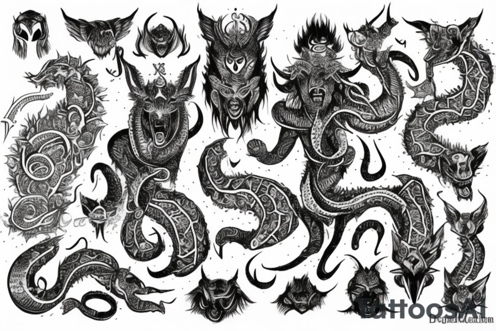 Oriental 
Runic Elaborate Intricate Comprehensive Demon woman gorgeous beautiful Feral Chaos tattoo idea