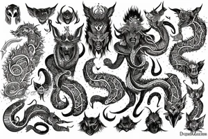 Oriental 
Runic Elaborate Intricate Comprehensive Demon woman gorgeous beautiful Feral Chaos tattoo idea