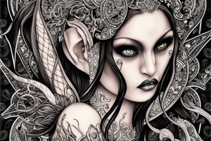 Female Elven Woman Oni Intense Elaborate Intricate Comprehensive Detailed Gorgeous Vibrant tattoo idea