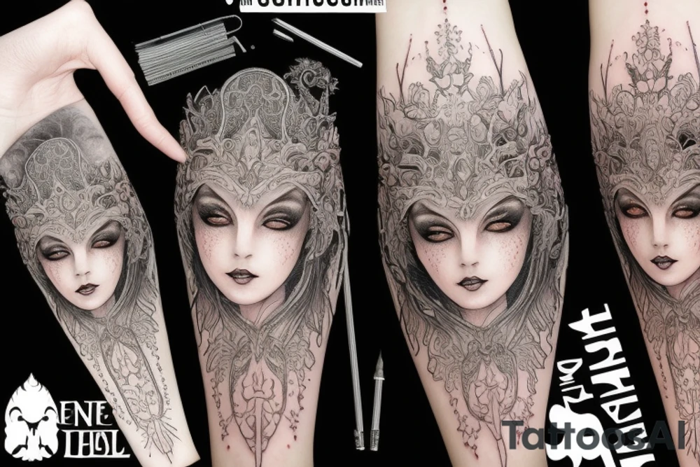 Female Elven Woman Oni Intense Elaborate Intricate Comprehensive Detailed Gorgeous Vibrant tattoo idea