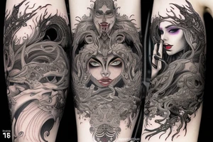 Female Elven Woman Oni Intense Elaborate Intricate Comprehensive Detailed Gorgeous Vibrant tattoo idea