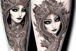 Female Elven Woman Oni Intense Elaborate Intricate Comprehensive Detailed Gorgeous Vibrant tattoo idea