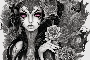 Female Elven Woman Oni Intense Elaborate Intricate Comprehensive Detailed Gorgeous Vibrant tattoo idea