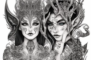 Female Elven Woman Oni Intense Elaborate Intricate Comprehensive Detailed Gorgeous Vibrant tattoo idea
