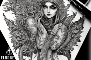Female Elven Woman Oni Intense Elaborate Intricate Comprehensive Detailed Gorgeous Vibrant tattoo idea