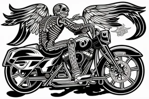 FULL BACK PIECE SKELETON RIDING A Harley Davidson STREET GLIDE THROUGH A DFRAMATIC OLD DESTERTED TOWN tattoo idea
