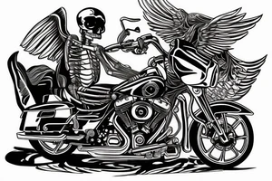 FULL BACK PIECE SKELETON RIDING A Harley Davidson STREET GLIDE THROUGH A DRAMATIC OLD DESTERTED TOWN tattoo idea