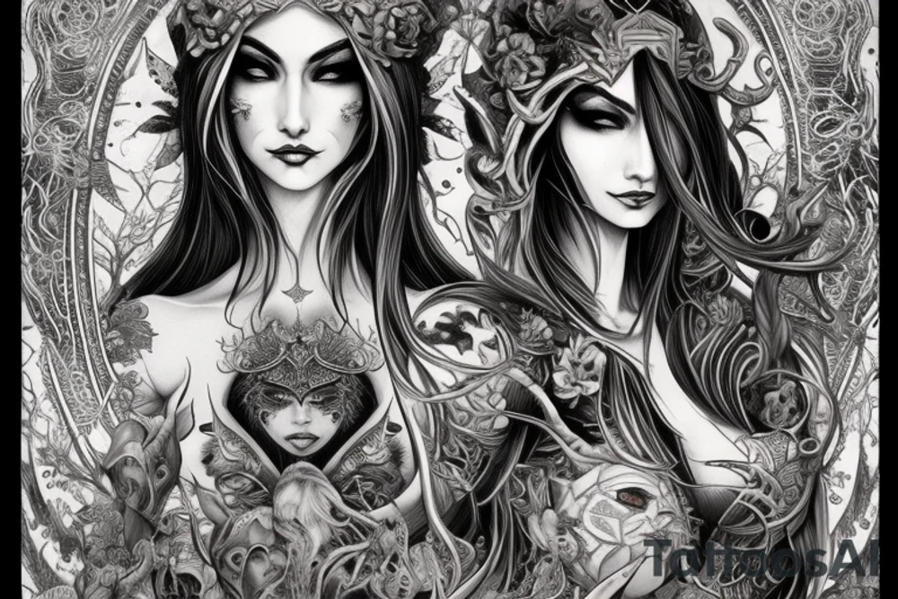 Female Elven Woman Oni Intense Elaborate Intricate Comprehensive Detailed Gorgeous Vibrant tattoo idea
