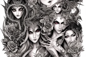 Female Elven Woman Oni Intense Elaborate Intricate Comprehensive Detailed Gorgeous Vibrant tattoo idea