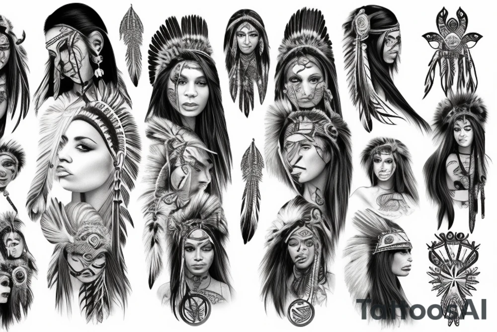 Chaos Spiritual Native American Intricate Comprehensive Detailed Elaborate female tattoo idea