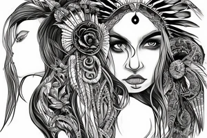 Chaos Spiritual Native American Intricate Comprehensive Detailed Elaborate female tattoo idea