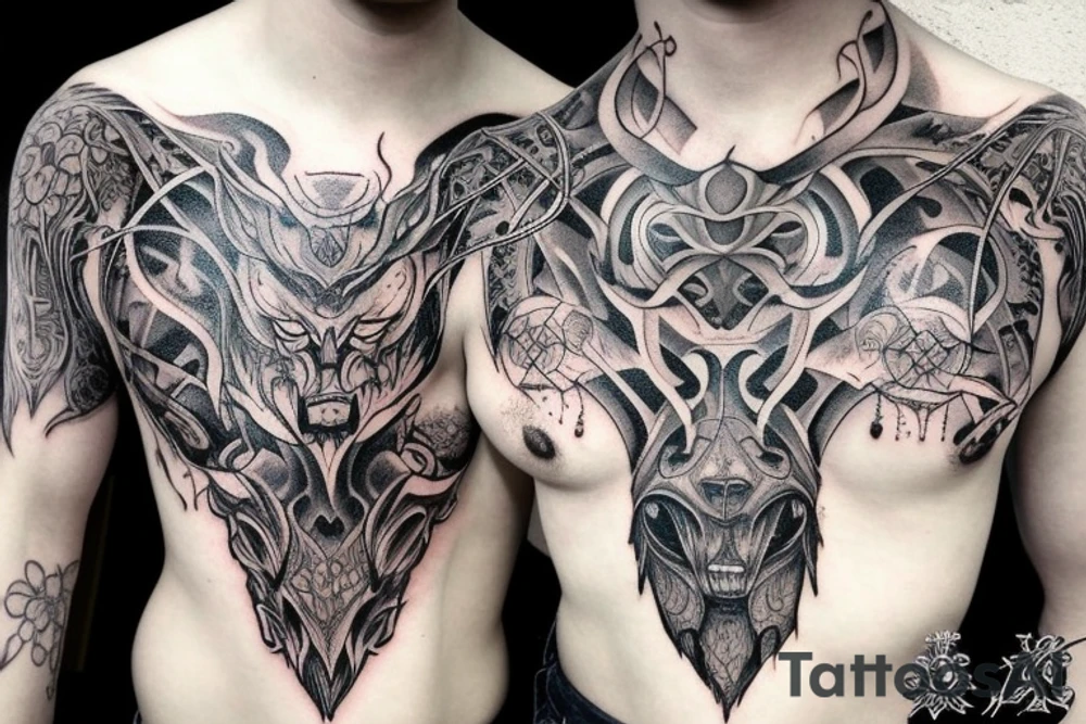 Smokey Pagan Runic Elaborate Intricate Comprehensive Demon woman gorgeous beautiful fierce Feral tattoo idea