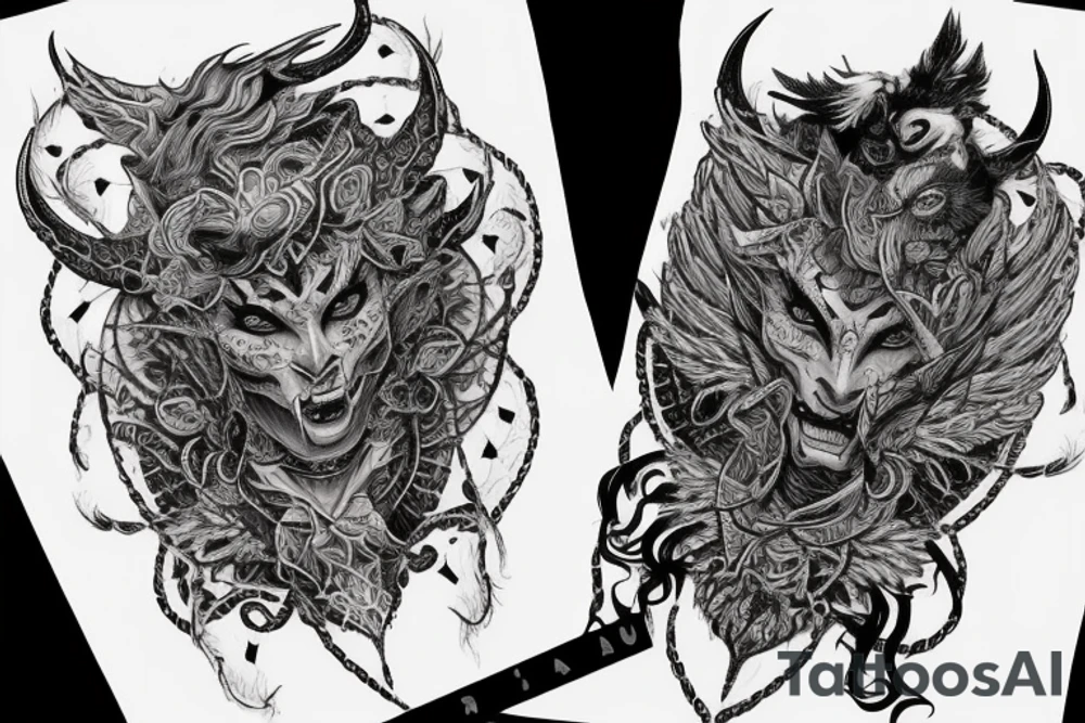 Smokey Pagan Runic Elaborate Intricate Comprehensive Demon woman gorgeous beautiful fierce Feral tattoo idea